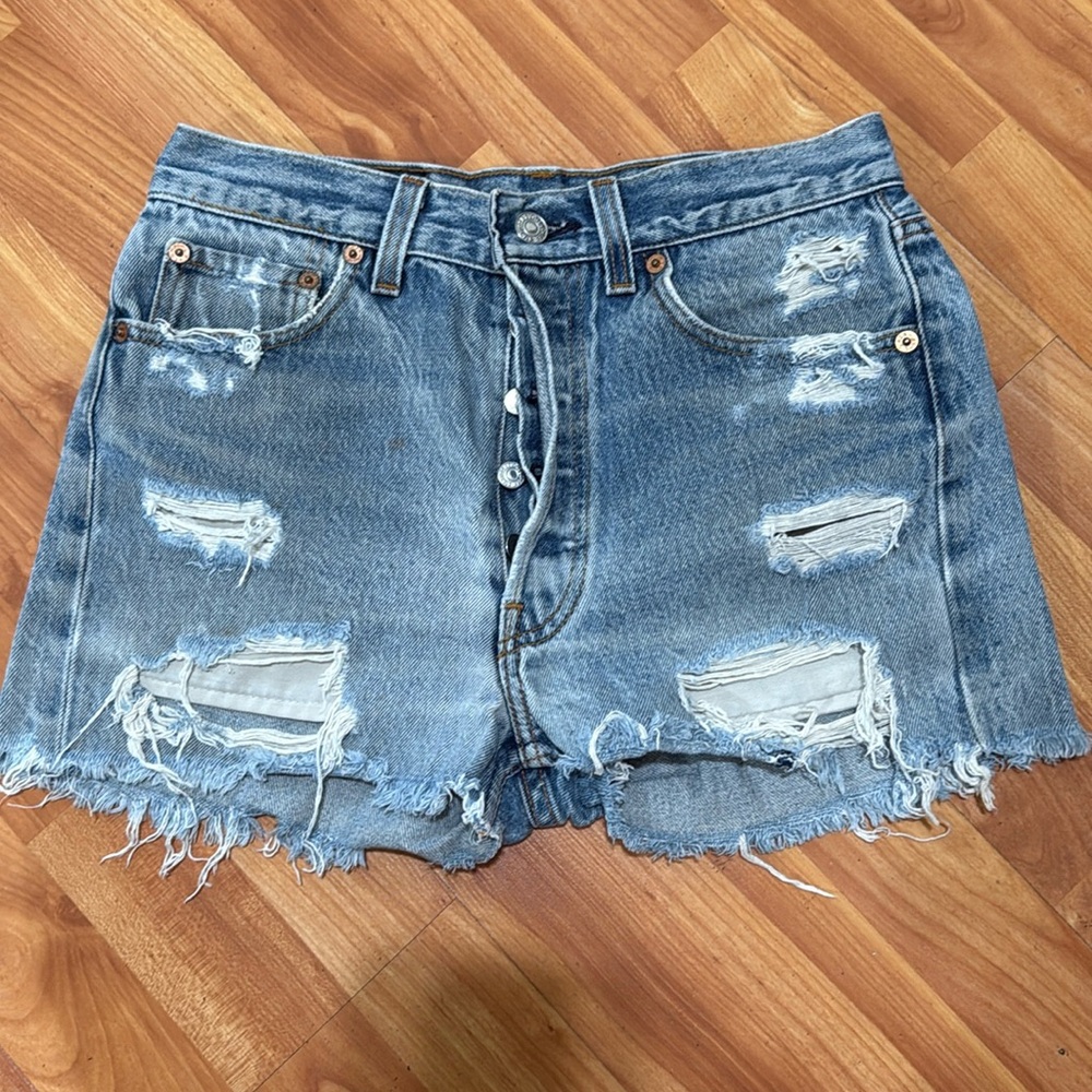 Levi's Blue Distressed Jean Shorts